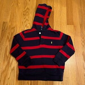 Boys  polo, Ralph Lauren, striped hoodie, size 5, navy blue and red